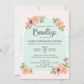 Spaanse uitnodiging Bautizo roze bloemen doop (Voorkant)