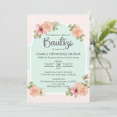 Spaanse uitnodiging Bautizo roze bloemen doop (Staand voorkant)