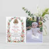 Spaanse uitnodiging de Bautizo Floral doopsel foto (Staand voorkant)