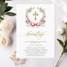 Spaanse uitnodiging voor de doop Roze & Goud