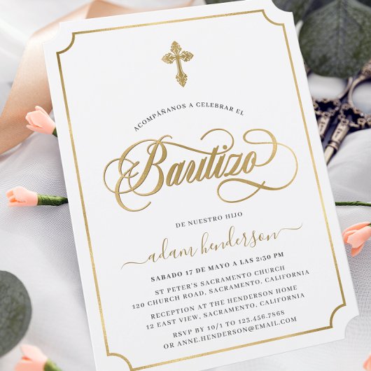 Spaanse Uitnodiging Voor Doopplechtigheid Goud 