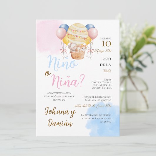 Spaanse uitnodiging voor genderonthulling (Staand voorkant)