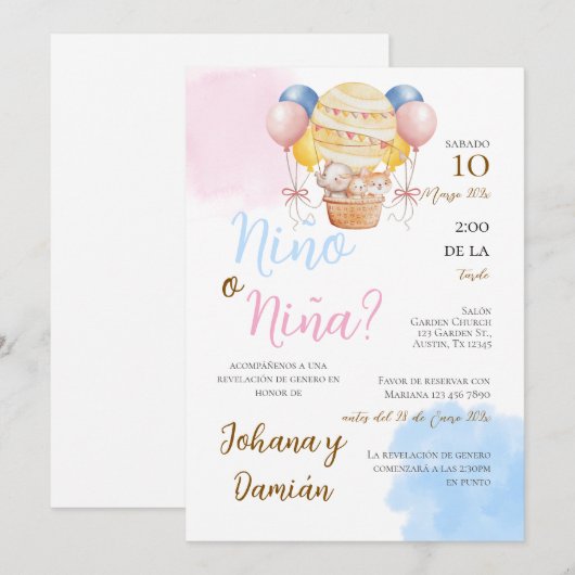Spaanse uitnodiging voor genderonthulling (Voorkant / Achterkant)