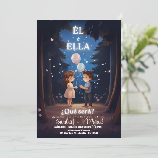 Spaanse uitnodiging voor genderonthulling Boho Rev (Staand voorkant)