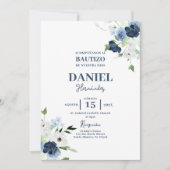 Spaanse uitnodiging voor Navy Blue Floral Baptism (Voorkant)