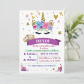 Spaanse Unicorn Birthday Uitnodiging (Staand voorkant)