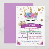 Spaanse Unicorn Birthday Uitnodiging (Voorkant / Achterkant)