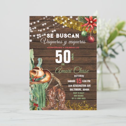 Spaanse Vaquero Cactus Kerstmis 50 Jaar Verjaardag Kaart (Staand voorkant)