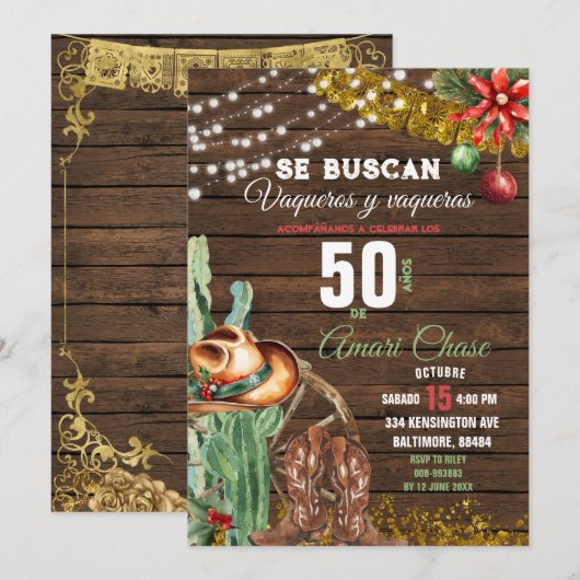 Spaanse Vaquero Cactus Kerstmis 50 Jaar Verjaardag Kaart (Voorkant / Achterkant)