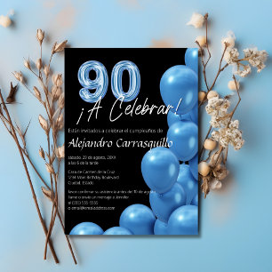 Spaanse Verfijne Blauwe Ballonnen Zwart 90ste Verj Kaart