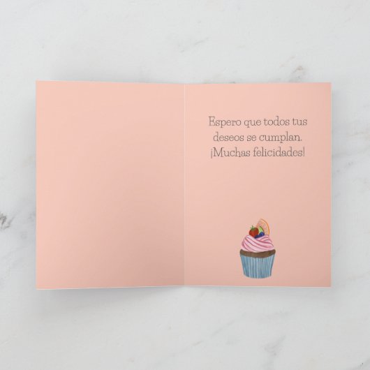 Spaanse verjaardag fruit cupcake kaart (Binnen)
