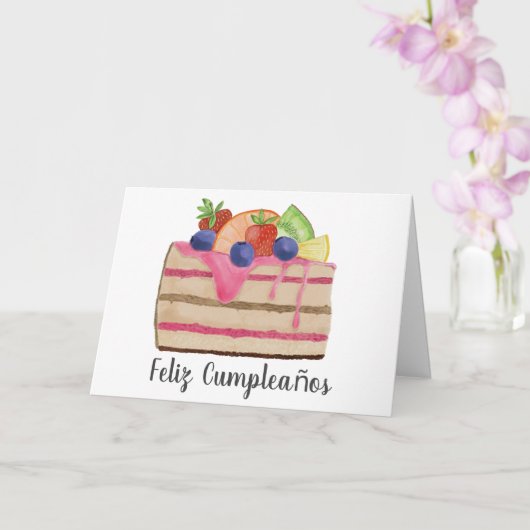 Spaanse Verjaardag Waterverf Fruitcake Kaart (Orchidee)