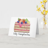 Spaanse Verjaardag Waterverf Fruitcake Kaart (Gele Bloem)