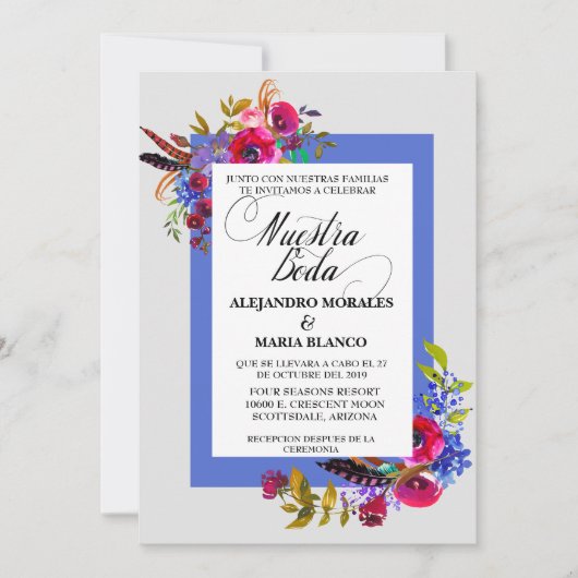 Spaanse Vetgedrukte Aquarel  Onze Bruiloft Trouwen Kaart (Voorkant)