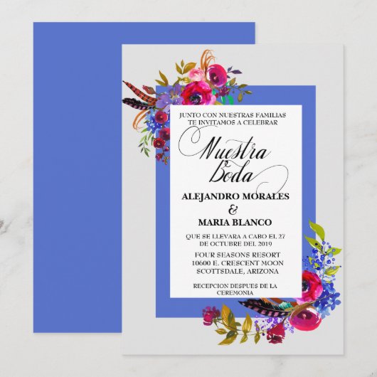 Spaanse Vetgedrukte Aquarel Onze Bruiloft Trouwen Kaart (Voorkant / Achterkant)