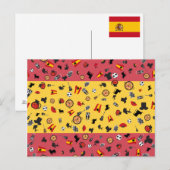 Spaanse vlag met beroemde artikelen uit Spanje Briefkaart (Voorkant / Achterkant)