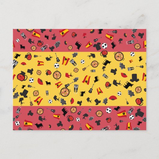 Spaanse vlag met beroemde artikelen uit Spanje Briefkaart (Voorkant)