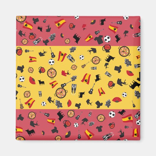 Spaanse vlag met beroemde artikelen uit Spanje Magneet (Voorkant)