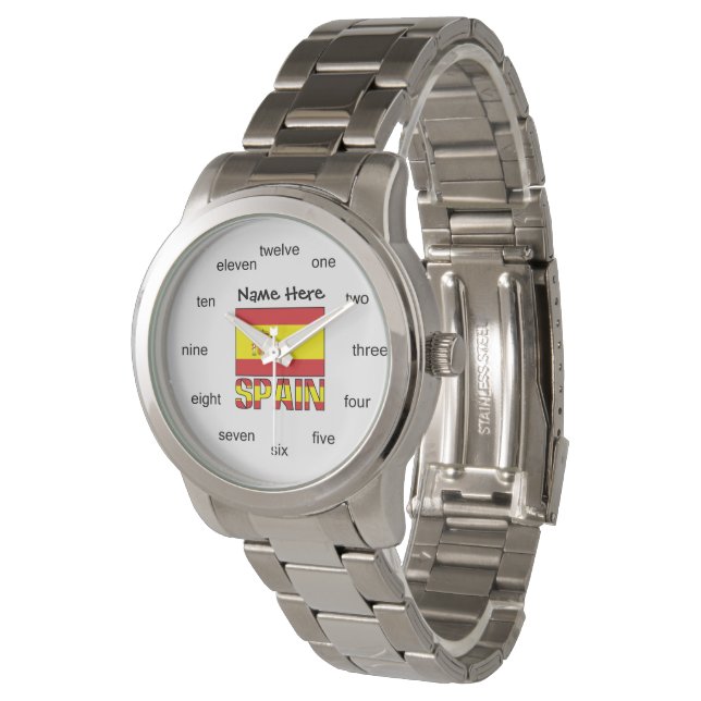 Spaanse vlag met naam gepersonaliseerd  horloge (Gekanteld)