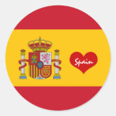 Spaanse vlag met rode hart, liefde Spanje Ronde Sticker (Voorkant)