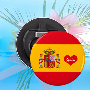Spaanse vlag met rood hart - mode/sportventilatore button flesopener