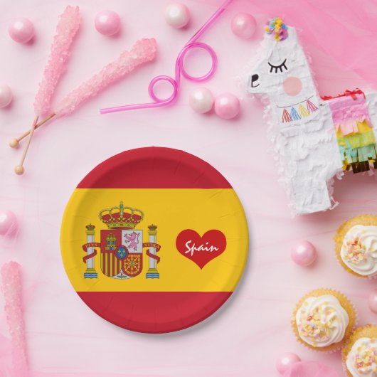 Spaanse vlag met rood hart - mode/sportventilatore papieren bordje (Feest)