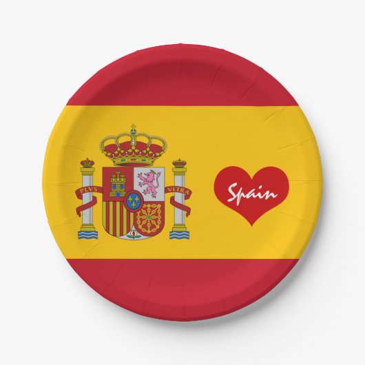 Spaanse vlag met rood hart - mode/sportventilatore papieren bordje (Voorkant)