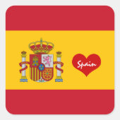 Spaanse vlag met rood hart - mode/sportventilatore vierkante sticker (Voorkant)