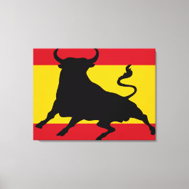 Spaanse vlag met stier canvas afdruk