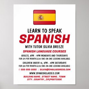Spaanse vlag, Spaans taalcursus Adverteren Poster