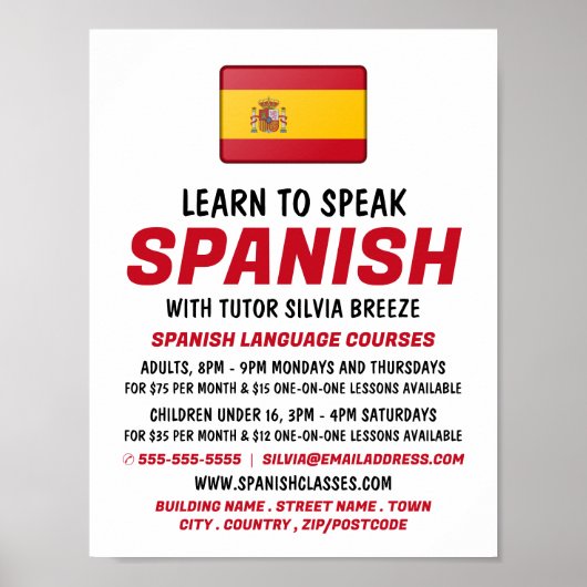 Spaanse vlag, Spaans taalcursus Adverteren Poster (Voorkant)