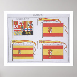 Spaanse vlaggen, uit een Frans boek van de Vlaggen Poster