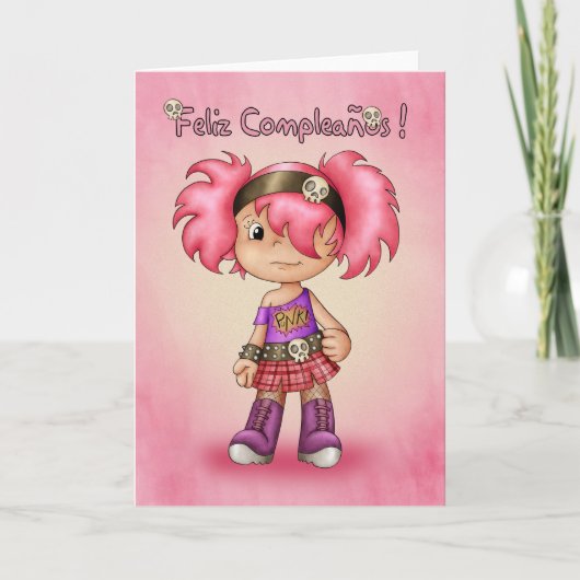 Spaanse vogelkaart - Cute Rock Chick - Feliz Co Kaart (Voorkant)