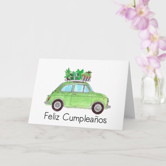 Spaanse vogelretro Fiat 500 Kaart (Orchidee)