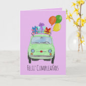 Spaanse vogelretro Fiat 500 Kaart (Gele Bloem)