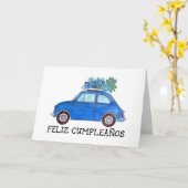 Spaanse vogelretro Fiat 500 Kaart (Gele Bloem)