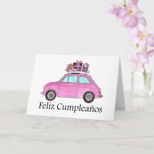Spaanse vogelretro Fiat 500 Kaart (Orchidee)