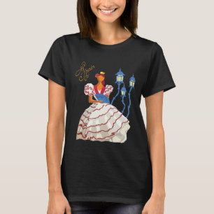 Spaanse vrouw reizen retro vintage zwarte T-shirt
