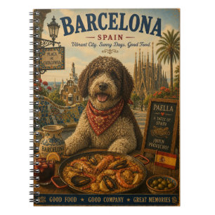Spaanse Waterdog in Barcelona Vintage Reis Kunst Notitieboek