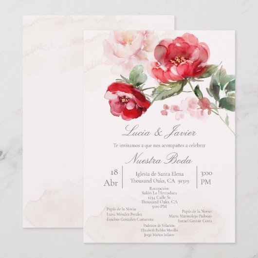 Spaanse watergekleurde bloem Bruiloft Kaart (Voorkant / Achterkant)