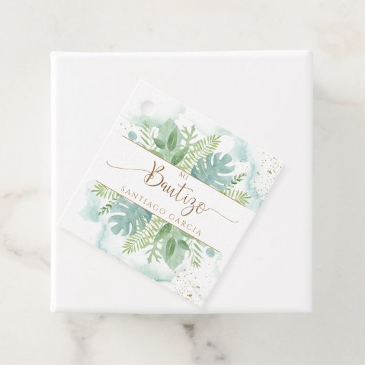 Spaanse Waterverf, Bautizo Greenery en Blue Green Bedankjes Labels (In situ)