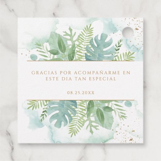 Spaanse Waterverf, Bautizo Greenery en Blue Green Bedankjes Labels (Achterkant)