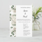 Spaanse witte bloem bruiloft uitnodiging (Staand voorkant)