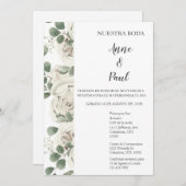 Spaanse witte bloem bruiloft uitnodiging (Voorkant / Achterkant)