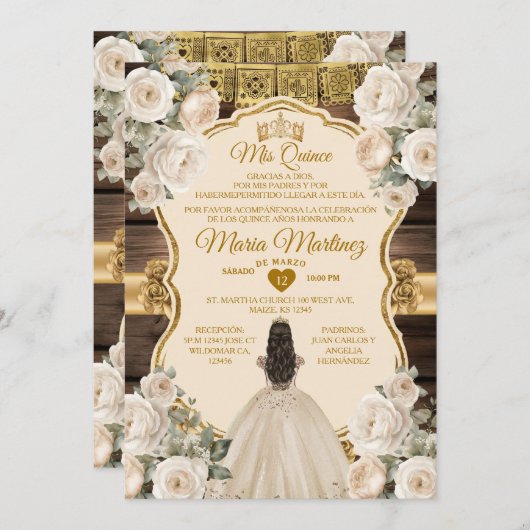 Spaanse witte crème bloemhout Mis Quince Kaart (Voorkant / Achterkant)