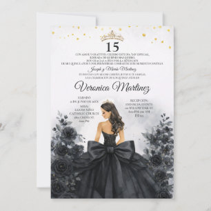 Spaanse Zwarte Bloemenkleed Prinses Sweet 15 Jaar Kaart