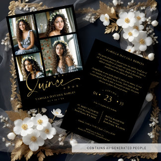 Spaanse Zwarte Trendy Quinceañera Collage 4 Foto's Kaart
