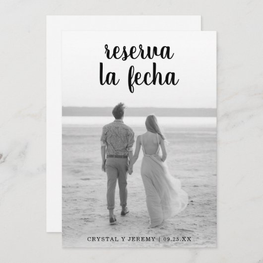 Spaanstala La Fecha Black Script Photo Save The Date (Voorkant / Achterkant)