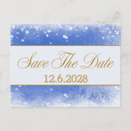 Spaar Datum Blauwe Gouden Sneeuwvlokken Bedrijfs K Feestdagenkaart