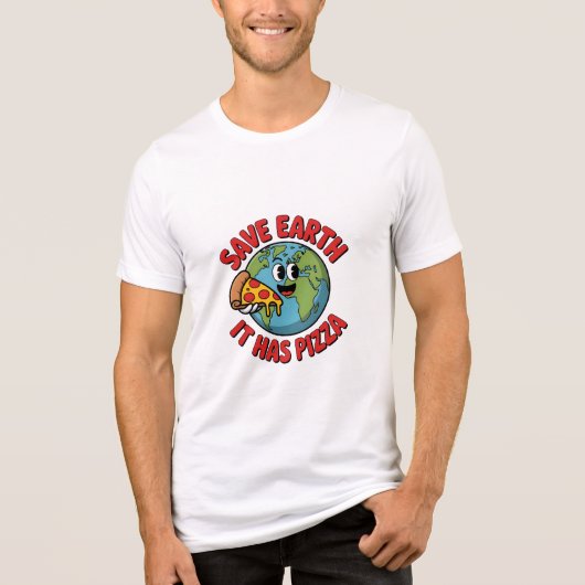Spaar de Aarde Die heeft Pizza Funny Milieubescher Tri-Blend Shirt (Voorkant)